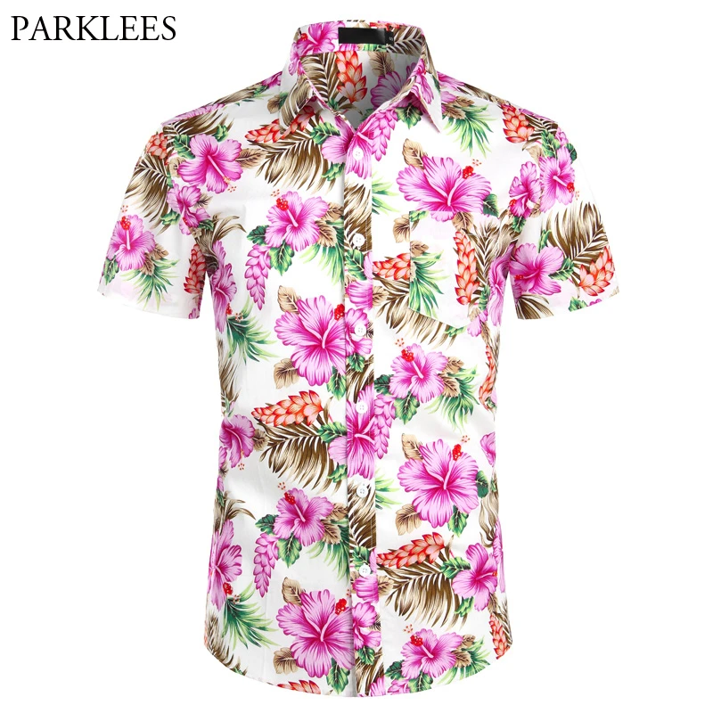 Camisas hawaianas para hombre, camisa de playa Floral Rosa Tropical, ropa de vacaciones de manga corta, camisa informal Hawaiana para hombre, talla XXL de EE. UU.|Camisas - AliExpress