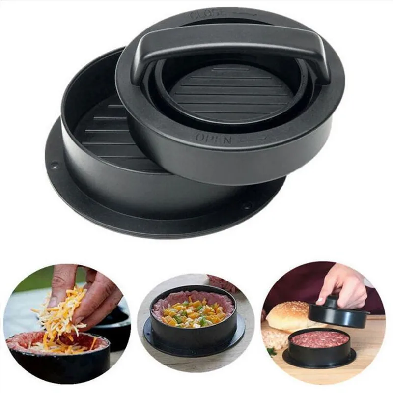 Quality 3-in-1 Hamburger Makers Non-stick BBQ Meat Pressing Device Burger Mold Plastic Machine DIY Kitchen Cooking Poultry Tools