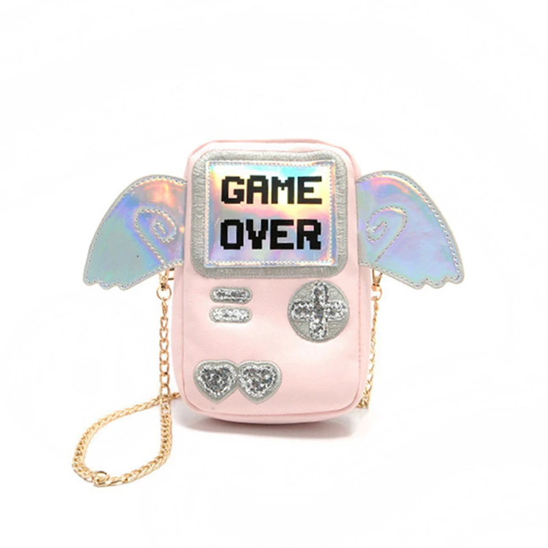 

Laser Shining Game Over Women Mini Shoulder Bags Angel Wings Women Messenger Bags Fashion PlayStation Mini Bag Summer Beach Bag