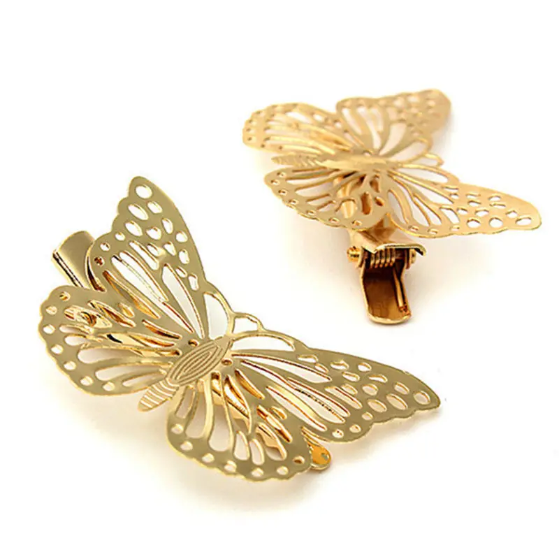 Us 0 43 47 Off 2 Pcs Women Lady Golden Butterfly Hair Accessories Hair Clip Headpiece Hair Head Side Decor Wedding Jewelry In Women S Hair