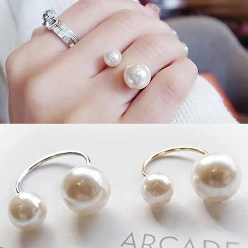 

Femme Adjustable Double Pearl Rings For Women Beach Tidal Jewellery Wedding Gifts 2018 New Girls Gift