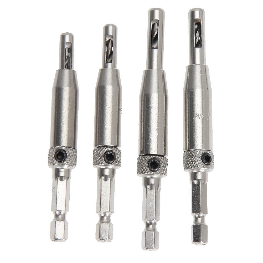 

4 pcs HSS Drill Guide Woodworking Self Centering Drill Bits Set Door Cabinet 5/64 7/64 9/64 11/64 for Hinges Drawer Guides