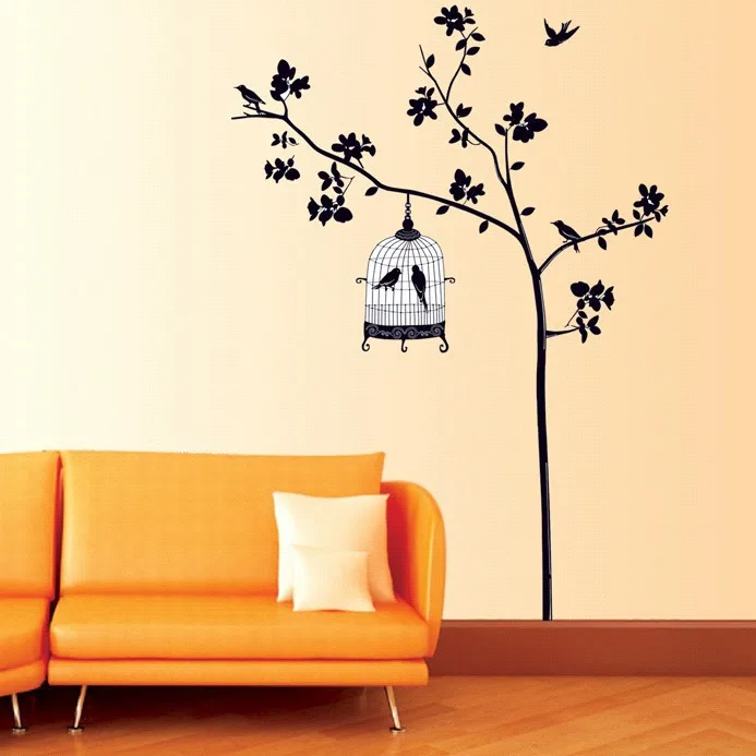

Tree And Bird Cages Wall Stickers Art Decal Vinyl Paper Removable Home DIY Decor