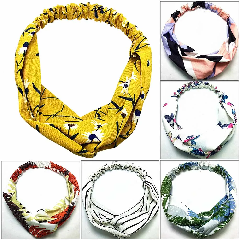 

Ethnic Vintage Style Women Top Knotted Turban Headband Elastic Hairband Wide-brimmed floral hair band Hair Accessories