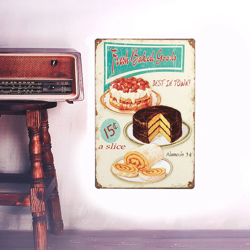 European Retro style Cake shop sign board metal Wall stickers iron