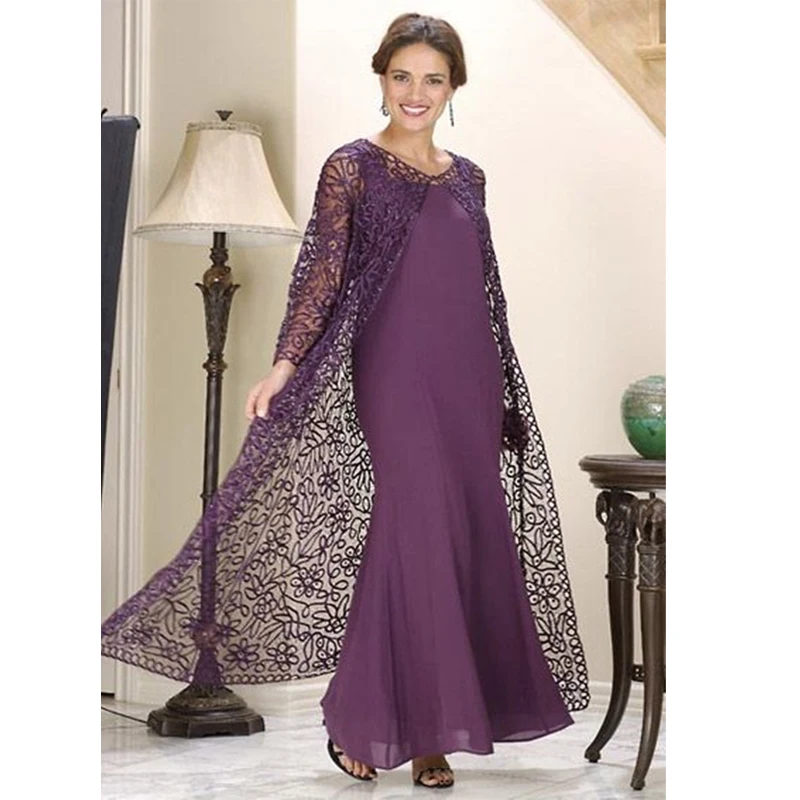 

Mother of the Bride Dress 2019 With Long Lace Jacket Two Pieces Wedding Guest Dresses vestido de madrinha Wedding Party Groom