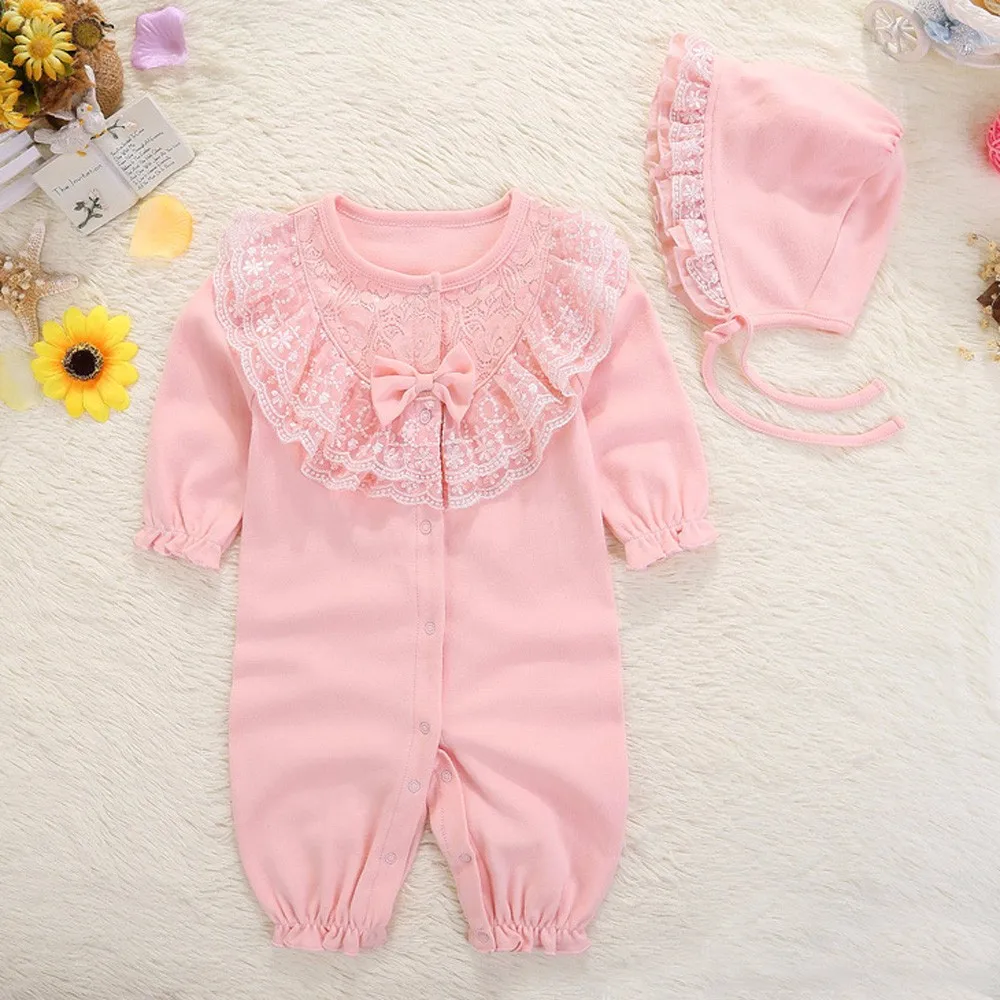 Newborn Infant Baby Girls Cap Hat+baby romper Jumpsuit Outfits Clothes baby costumein Rompers