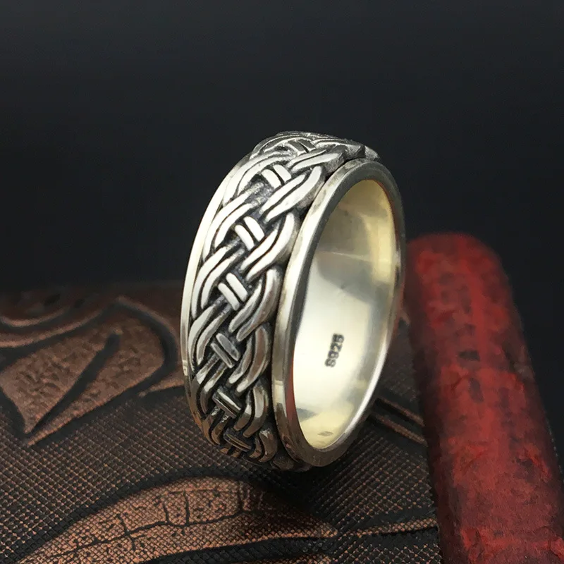 

S925 Sterling Silver Ornaments Fashionable Retro Thai Silver Men's Twist Fashion Ring