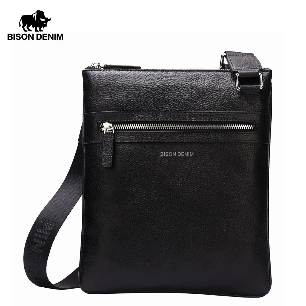 Moda de Luxo dos Homens Bolsa de Couro Bolsas de Negócios Bolsa do Mensageiro Bison Denim Genuíno Ombro Crossbody Masculino Marca Pequeno um