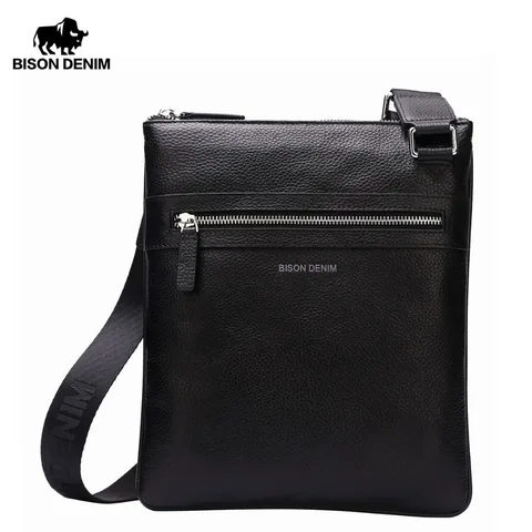Moda de Luxo dos Homens Bolsa de Couro Bolsas de Negócios Bolsa do Mensageiro Bison Denim Genuíno Ombro Crossbody Masculino Marca Pequeno um