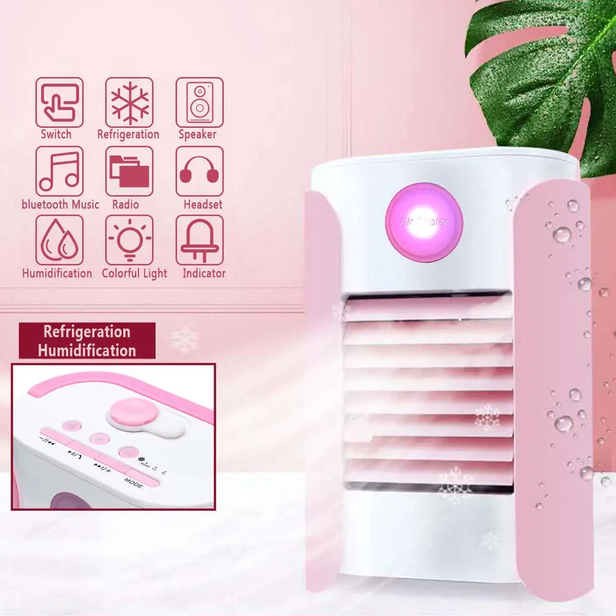 

Portable Air Conditioner Cooler Humidifier Refrigeration All In 1 bluetooth Music Radio Speaker 7 Colors LED 3 Speed USB Charge