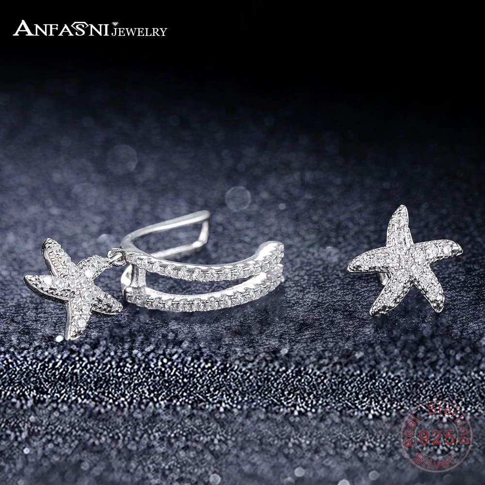 

ANFASNI Famous Brand Design Sea Star Stud Earrings For Women Micro Pave AAA Cubic Zirconia 925 Sterling Silver Starfish Jewelry