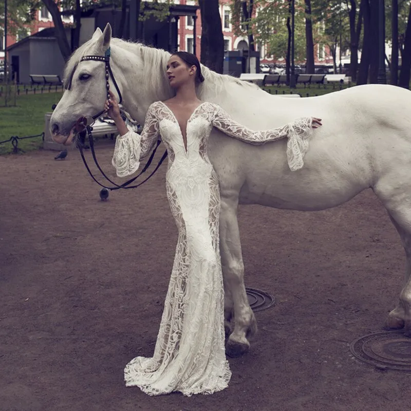 2016-Vintage-Backless-Mermaid-Wedding-Dresses-Seep-V-neck-Brides-Dress-Long-Sleeve-Lace-Bridal-Gown