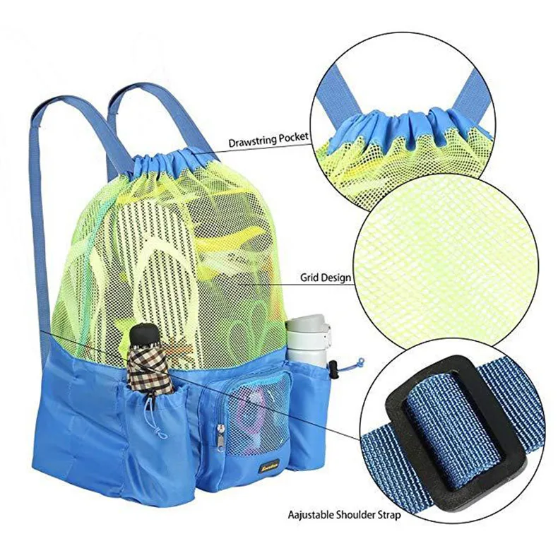 Women Men Beach Backpack Drawstring Mesh Net Summer Swimming Bag Swim Rucksack Waterproof Bolsa Deporte Outdoor Sport XA164D