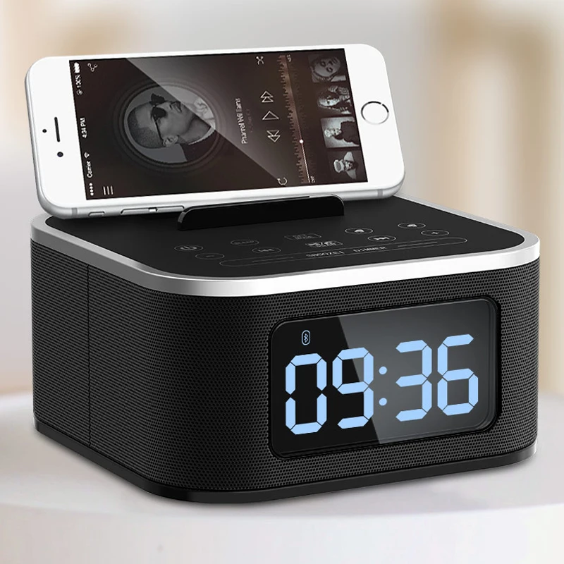 

EAAGD Bedside Mini LED Alarm Clock Bluetooth Speaker Stereo Music Player FM Radio USB Port Charging AUX Slots For phone/ tablet