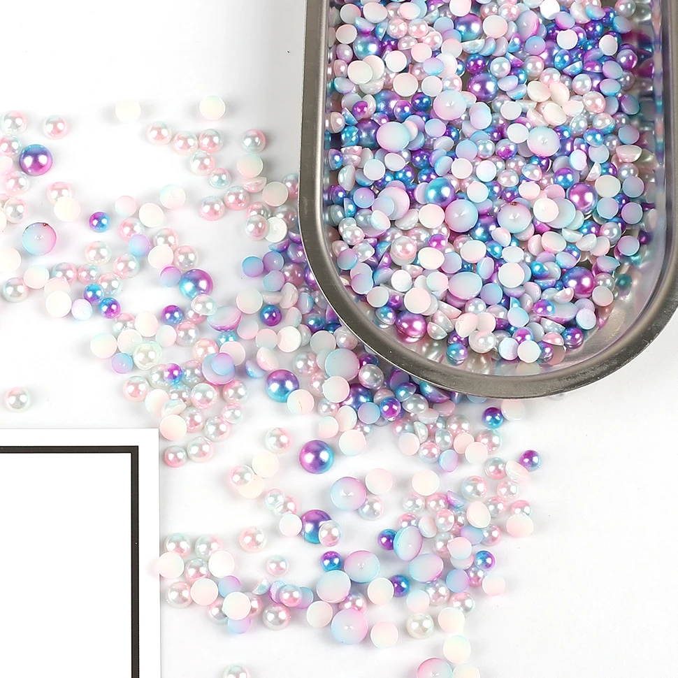 

Mixed Color 3/4/5/6/8mm Half Round Acrylic Imitation Flatback Pearl Beads for Jewelry Making /Nail Art /Phone Decoration