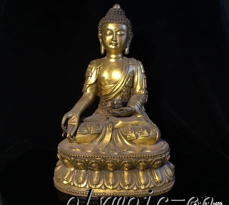 

15'' Tibetan bronze gold plating carved lotus buddha Figure Sakyamuni Gautama