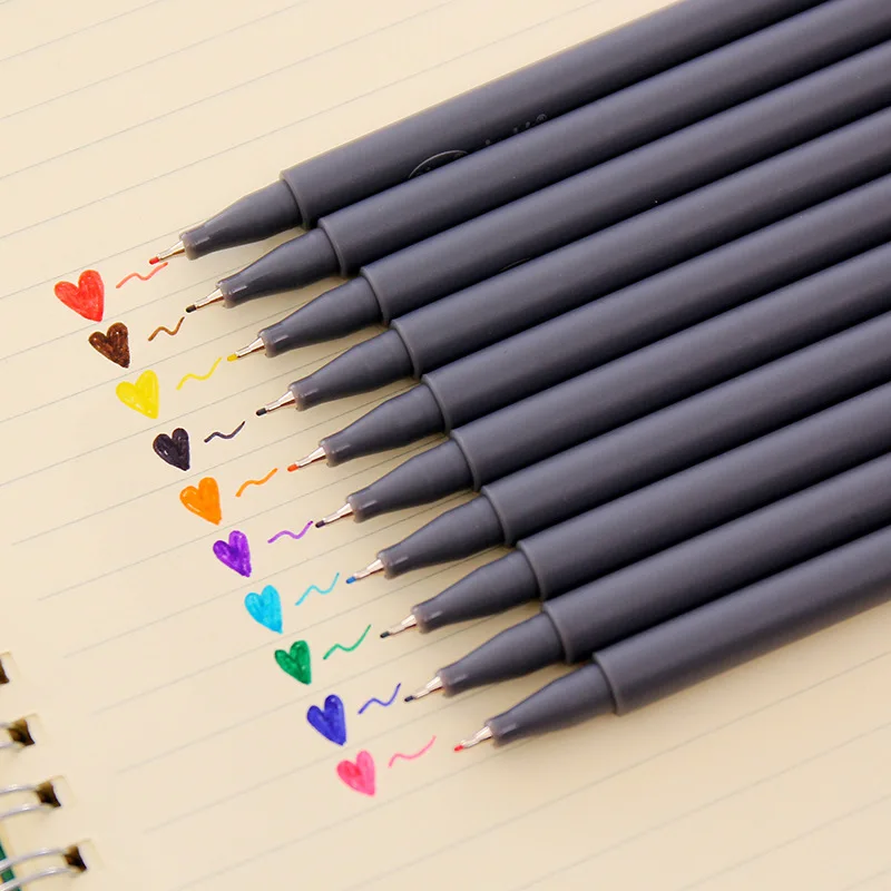 10pcs Fineliner Color Pen Set 0.38mm Fine Line Drawing Porous Fine Point Markers