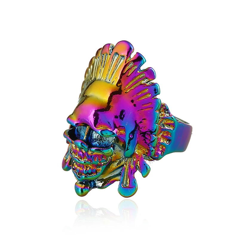 

Vintage Antique Colorful Skull Rings Punk Ring Indiancacique avatar Rings For Men Party Jewelry Skeleton Men's Ring