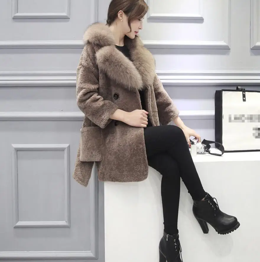 Английский стиль, высокое качество,, женский зимний большой меховой воротник, искусственный мех, толстое теплое меховое пальто, модное повседневное женское пальто с карманами из искусственного меха