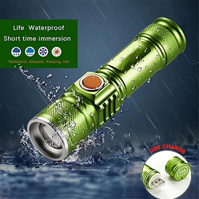 

Bright 3 Modes 2000LM Built-in 18650 USB Rechargeable Flashlight Portable Lantern Waterproof Torch Zoomable Flash Light