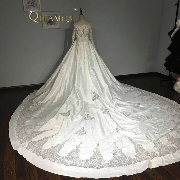 2018 Vestido De Noiva индивидуальный заказ See Through Молния сзади аппликация с длинным рукавом Кружева свадебное платье