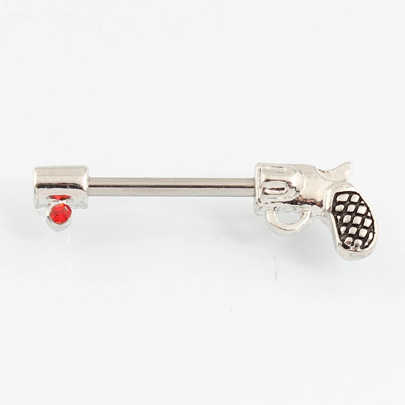 Retail 2 pieces/lot Red Gun Nipple ring body Piercing jewelry 14G 316L
