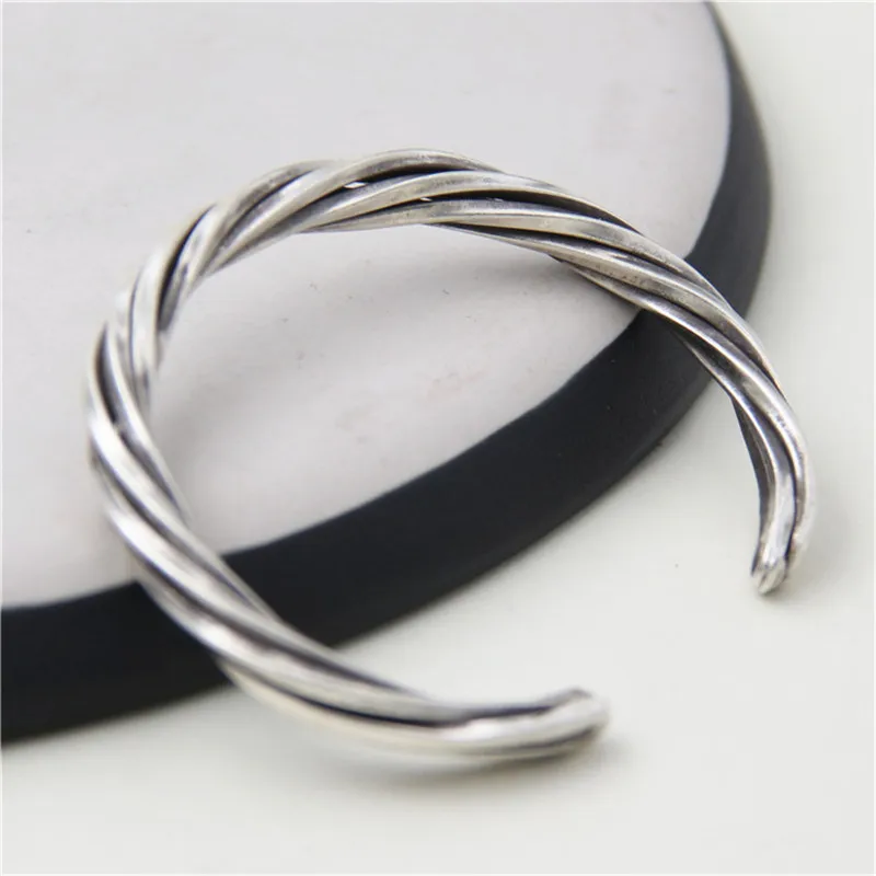 JINSE Women Men 999 Sterling Silver Twisted Bangle Handmade Vintage Thai Silver Open Bangle Jewelry WT028 JINSE Women Men 999 Sterling Silver Twisted Bangle Handmade Vintage Thai Silver Open Bangle Jewelry WT028