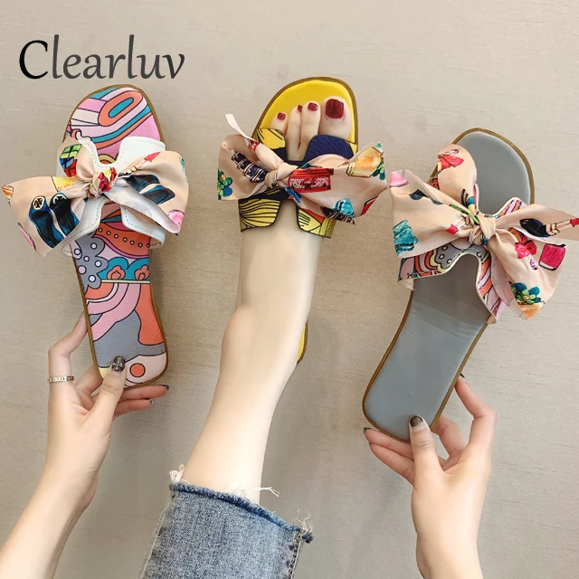 

2019 summer bohemian new comfortable wild open toe flat bow slippers Hawaii style non-slip casual sandals women size 35-40