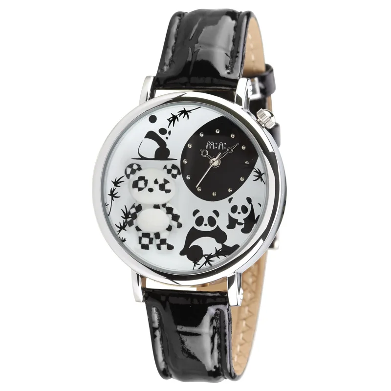 Люксовый бренд женские часы водонепроницаемый кожаный браслет Женские кварцевые наручные часы 3D часы с пандой Часы Relogio Feminino