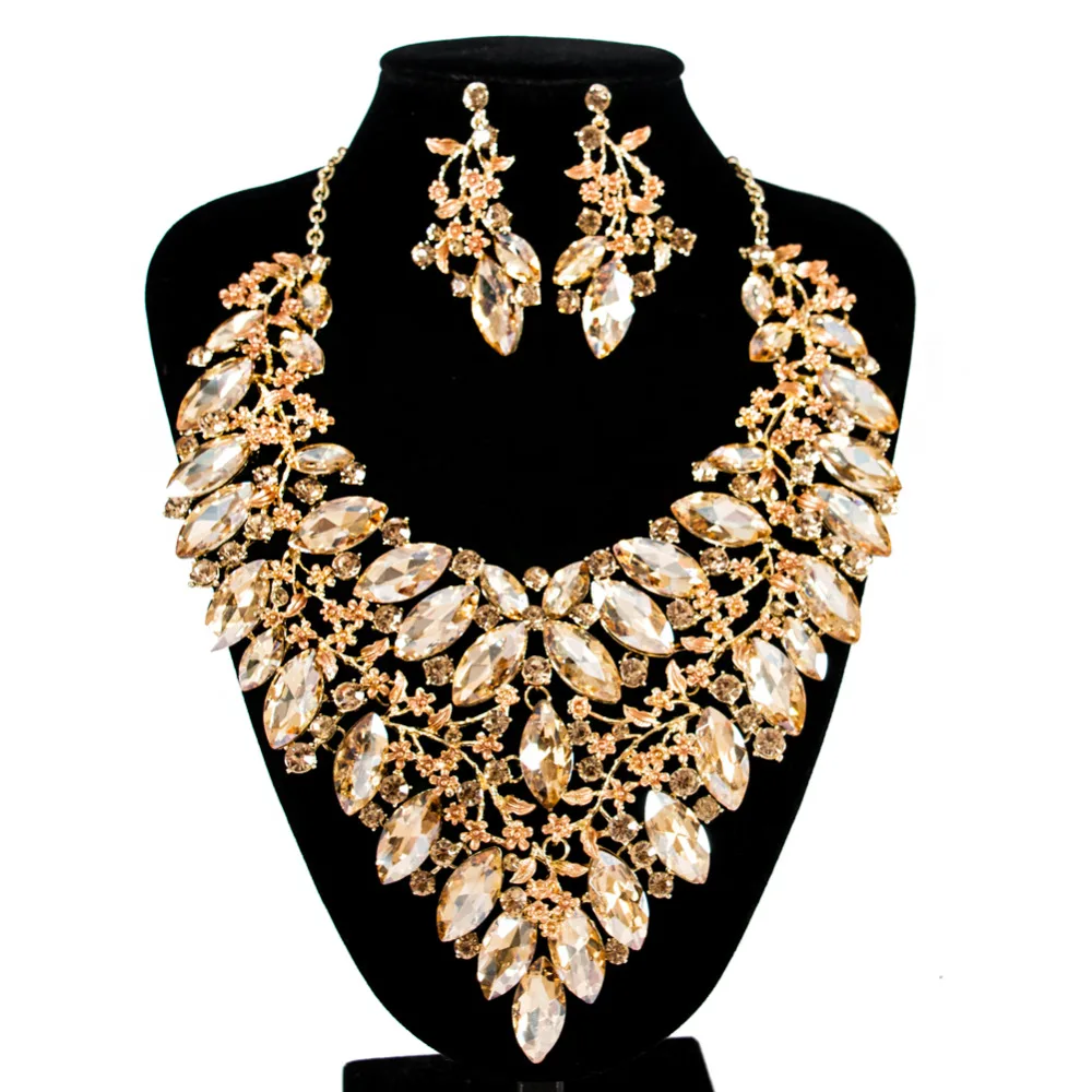 

LAN PALACE 2019 fashion glass lover bridal jewelry set necklace and earrings for Anniversary wedding party event free shipping