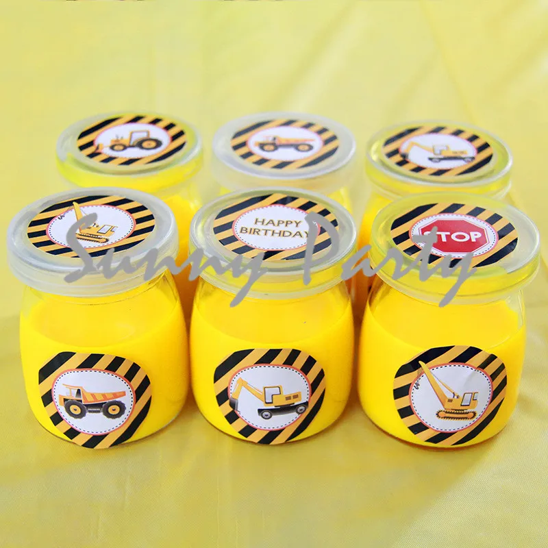 

6pcs/lot Cartoon Excavator Truck Theme Party Pudding Sticker Party Decoration Excavator Truck Baby Shower Party Supplies