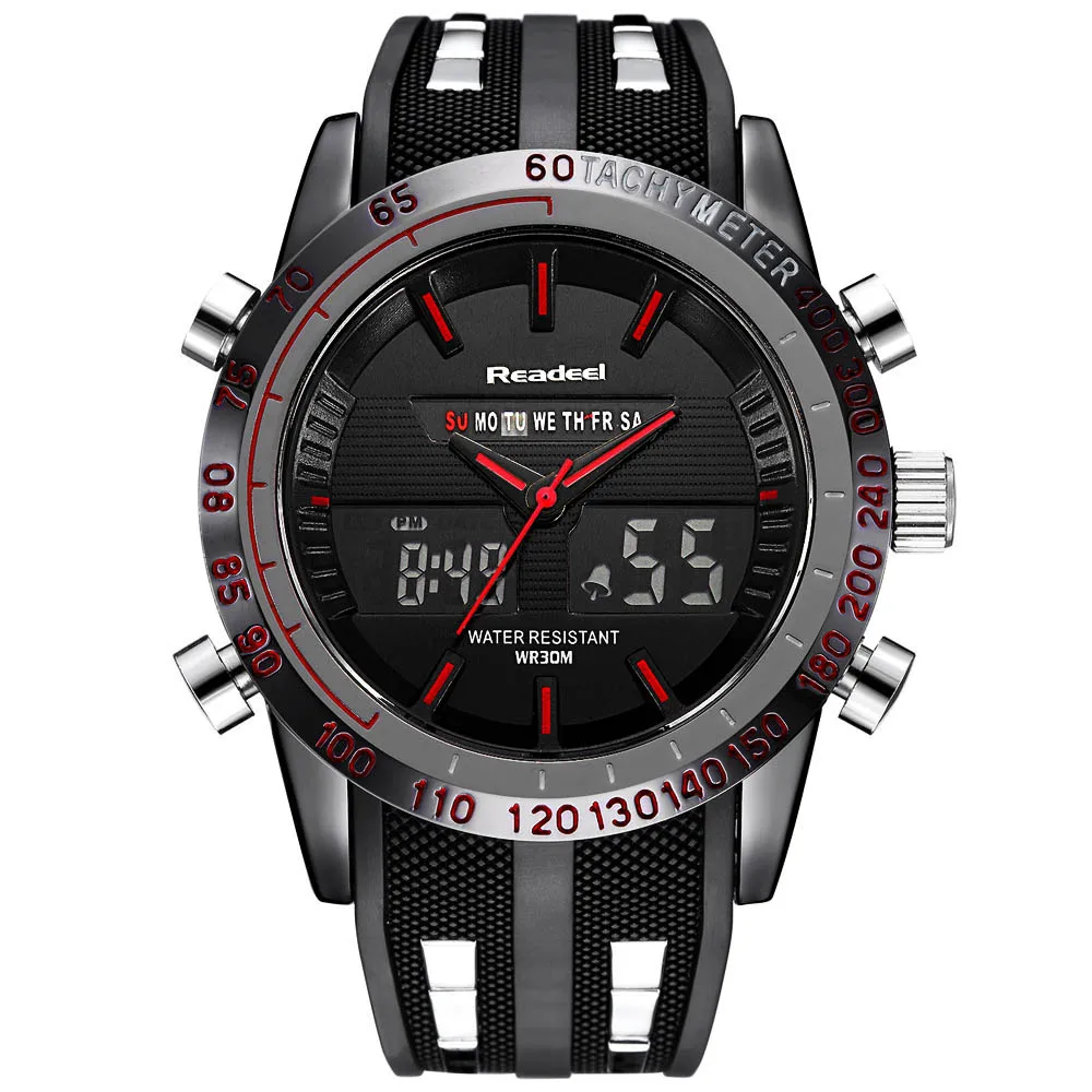 Брендовые новые мужские спортивные часы водонепроницаемые мужские военные цифровые кварцевые часы Будильник Секундомер с двумя часовыми поясами relogio masculino - Цвет: Красный