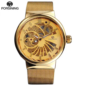 

New Arrival FORSINING Brand Men Mechanical Watches Skeleton Casual Watch Gold Stainless Steel Hand Wind Clock Relogio Masculino