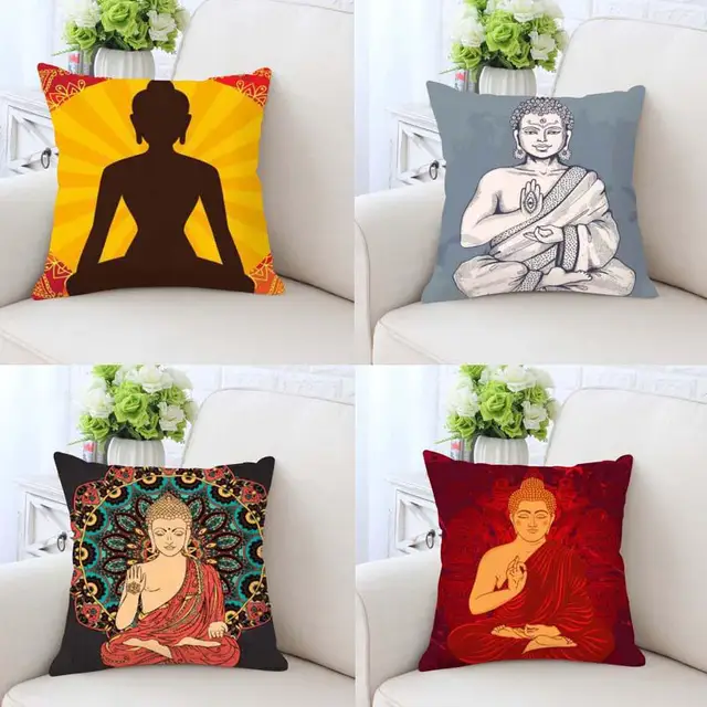 Buddha Cushion Cover Statue Gold Zen Meditation Elephant Mandala Stunning Buddha Decorative Pillows Buddha Cushion Cover Statue Gold Zen Meditation Elephant Mandala Stunning Buddha Decorative Pillows