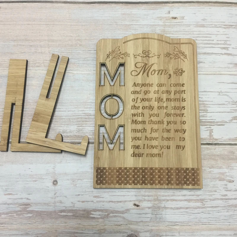 laser cut engraved mother day greeting card bamboo wood greeting card