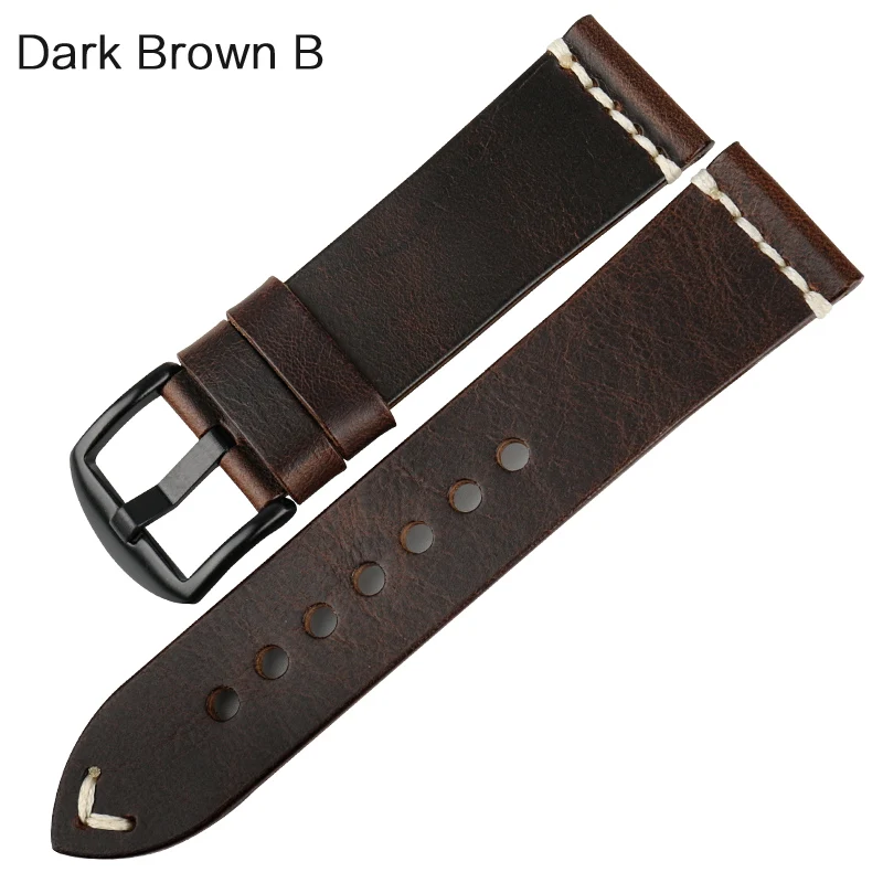 MAIKES качественный ремешок для часов, масляный воск, кожаный ремешок для часов, винтажные темно-коричневые аксессуары для часов, Ремешки для наручных часов 20 мм 22 мм 24 мм для Fossil - Цвет ремешка: Dark Brown B