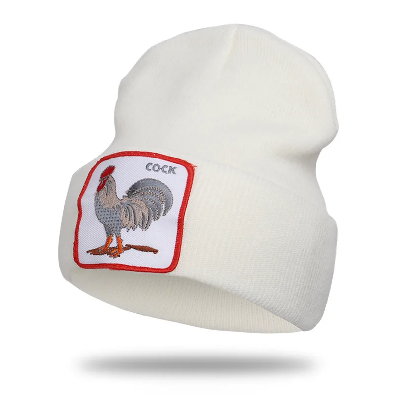 Мужская шапка унисекс с вышивкой животных, шапочки для взрослых, Женская Зимняя кепка, теплая вязаная шапка, шапка с черепом