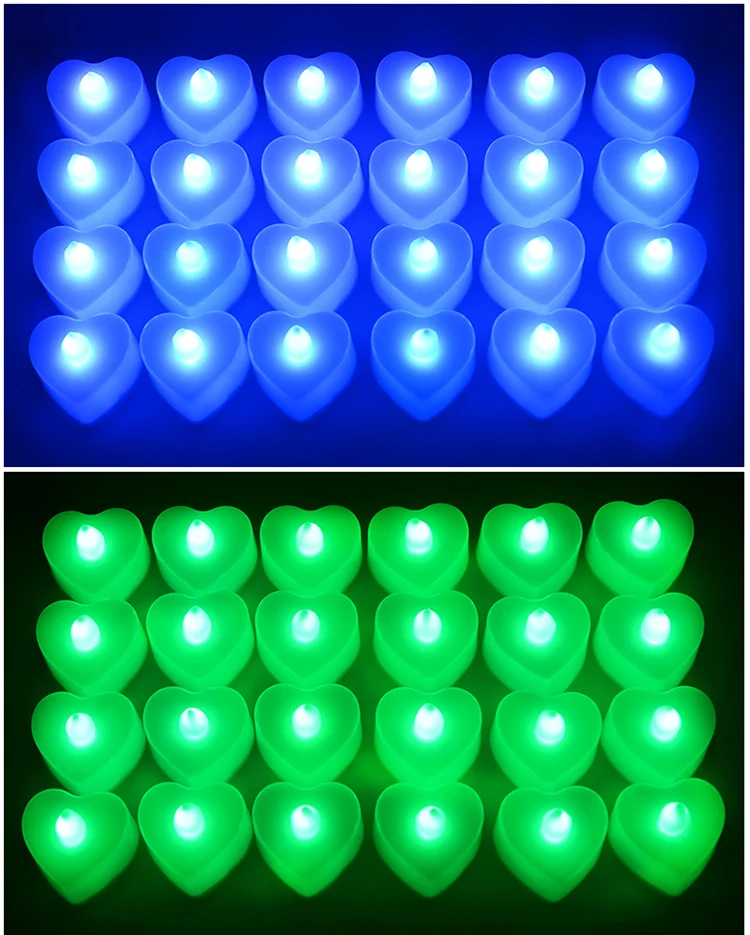 24 шт. в форме сердца/любви, электронные свечи, имитация свечей, беспламенные мигающие чайные ОГНИ, украшение для свадебной вечеринки