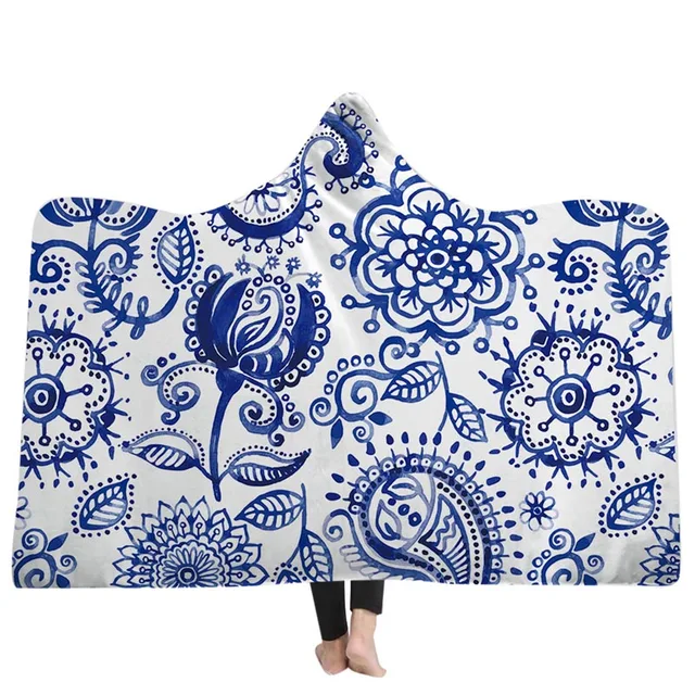 New Arrival Blanket 3D Hooded Blanket Chinese Porcelain Floral Blankets