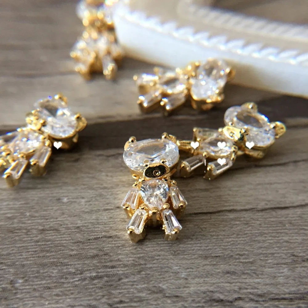 

5pcs Luxury zircon nail jewelry decoration big rhinestones cute bear shape metal zircon diamond professional nail art charm