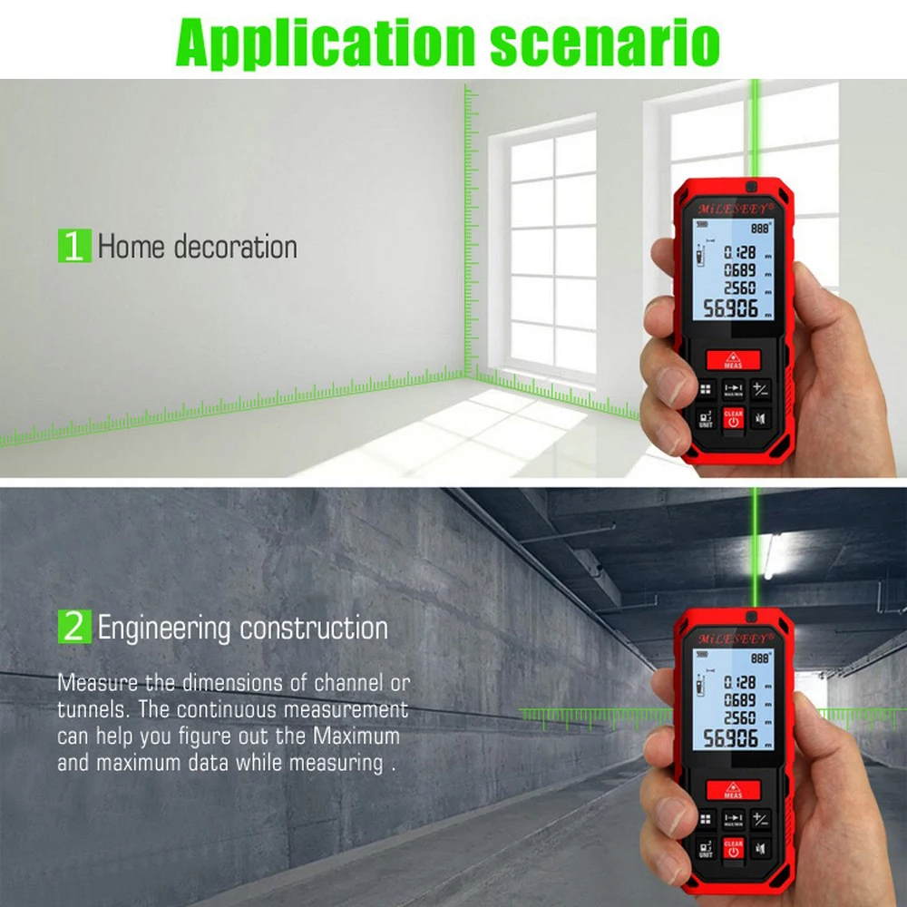 Ручной лазерный сканер штрих кода дальномер измеритель перезаряжаемый лазерный дальномер угол лазерных дальномеров, красного и зеленого цвета для измерения 50 м 70 100 м