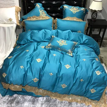 

60S Egyptian cotton Royal Embroidered luxury Bedlinen bedclothes 4/6Pcs King Queen size duvet cover pillowcase bedding sets