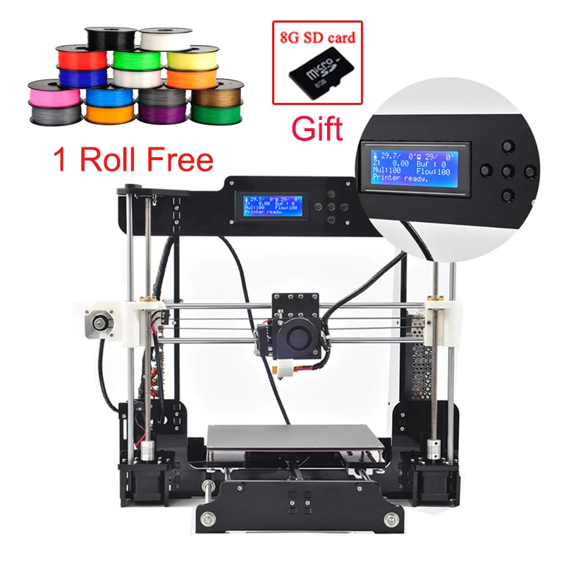 Big Print Size 220*220*240mm High Quality Precision Reprap Prusa i3 DIY 3d Printer kit LCD Control with 0.5kg Filament 8GB card