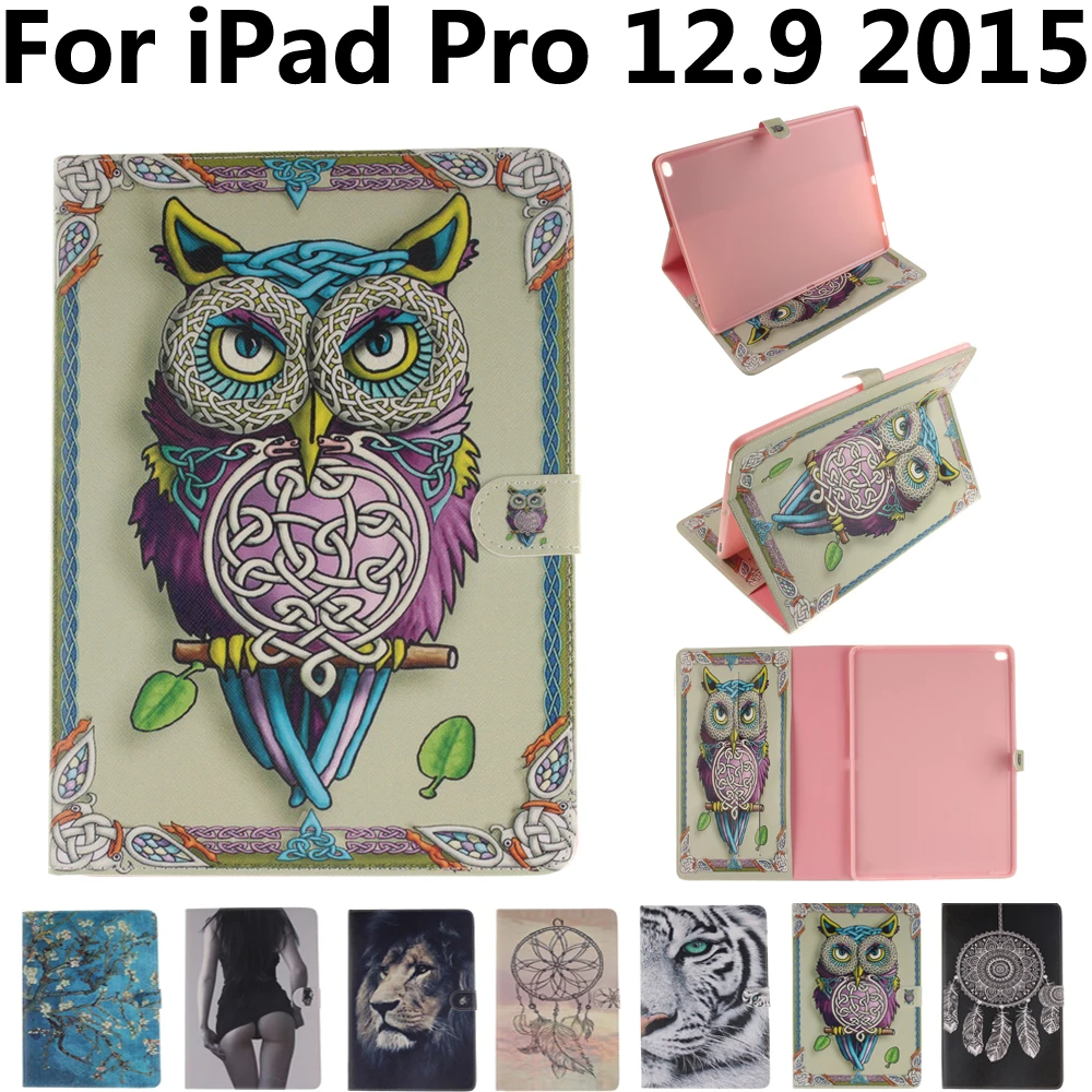 

Tablet Protective Shell Cover Case for Apple iPad Pro 12.9 2015 A1584 A1652 Owl Flower Pu Leather Soft Tpu Flip Smart Stand Case