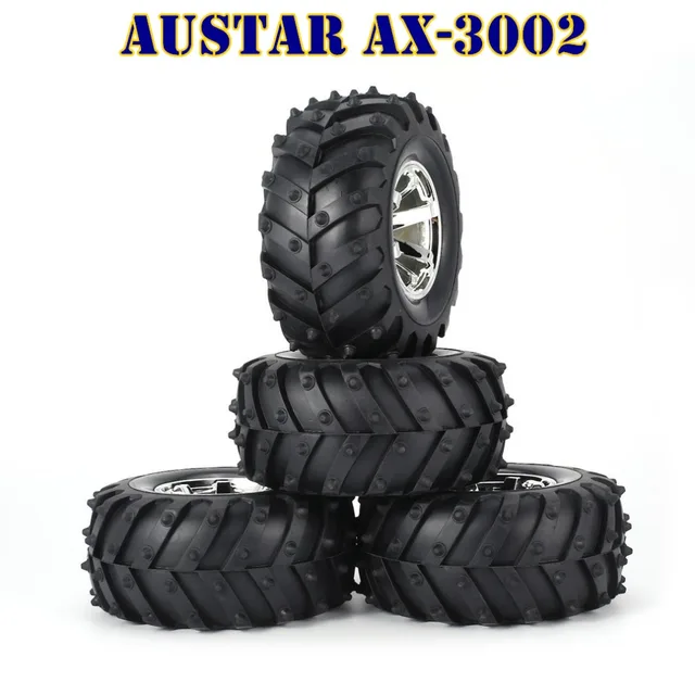 Best Price AUSTAR 4*Wheel 1:10 AX-3003/ 4 130mmTire for RC BigFeet AX-3002 RimRubber Tyre 125mm PlasticHub for BigfootMonster Truck HSP HPI