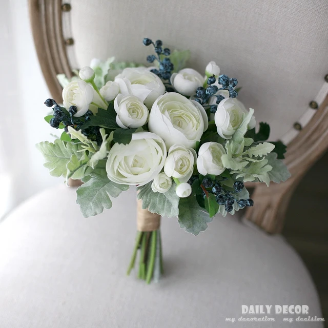 Artificial White Tea Rose Bridal Wedding Bouquet Fake Flowers Berry Artificial White Tea Rose Bridal Wedding Bouquet Fake Flowers Berry Bride Bouquets
