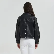 Осенняя кожаная женская куртка на каждый день с длинным рукавом и пуговицами, приталенные Базовые Куртки, модная куртка-бомбер из искусственной кожи, Женская куртка 4188