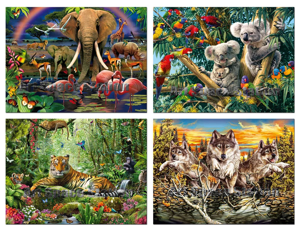 JUNGLE TIGER Poster 4 STKS Wilde Dieren in Regenwoud Natuur Landschap Pictures Canvas Moderne