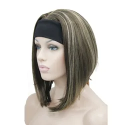 StrongBeauty Medium length Natural Straight 3/4 Wigs Black/Blonde Women's Headband Wig 10 Color